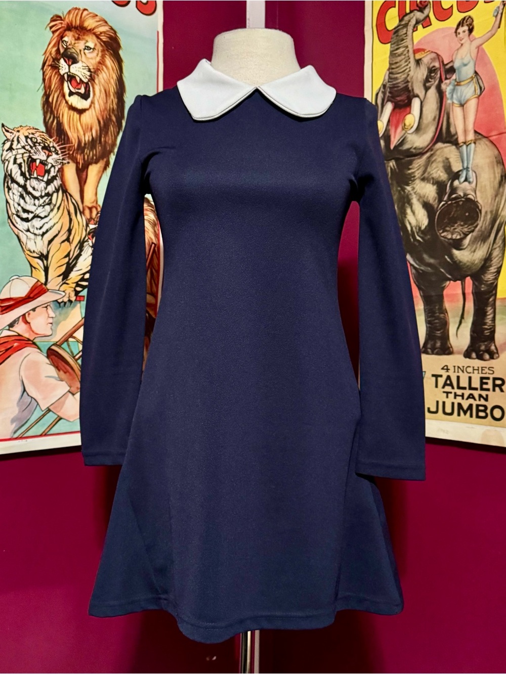 Twee Navy Blue Mini Dress with White Peter Pan Collar XS/S